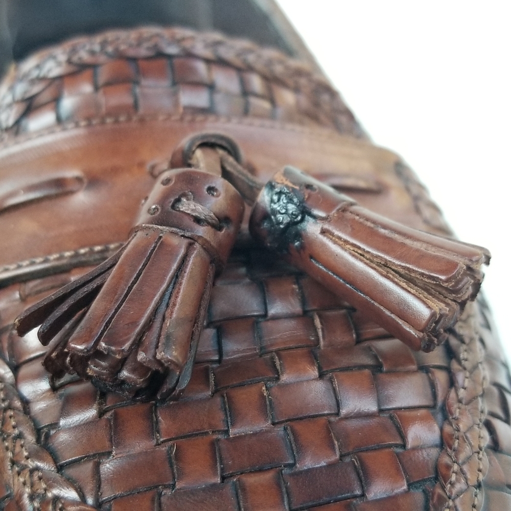 Cole Haan Basket Weave Woven Kiltie Tassel Leather Flat Loafers Brown Italy 8 B - Picture 8 of 15